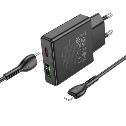 Netwerkoplader met Lightning-kabel HOCO N38, 20W, 3A, 1 x USB-A - 1 x USB-C, Zwart