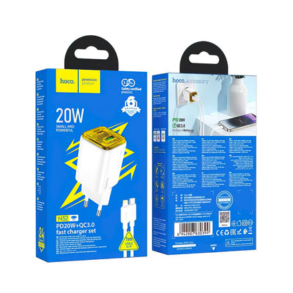 Netwerkoplader met Lightning-kabel HOCO N52, 20W, 3A, 1 x USB-A - 1 x USB-C, Wit