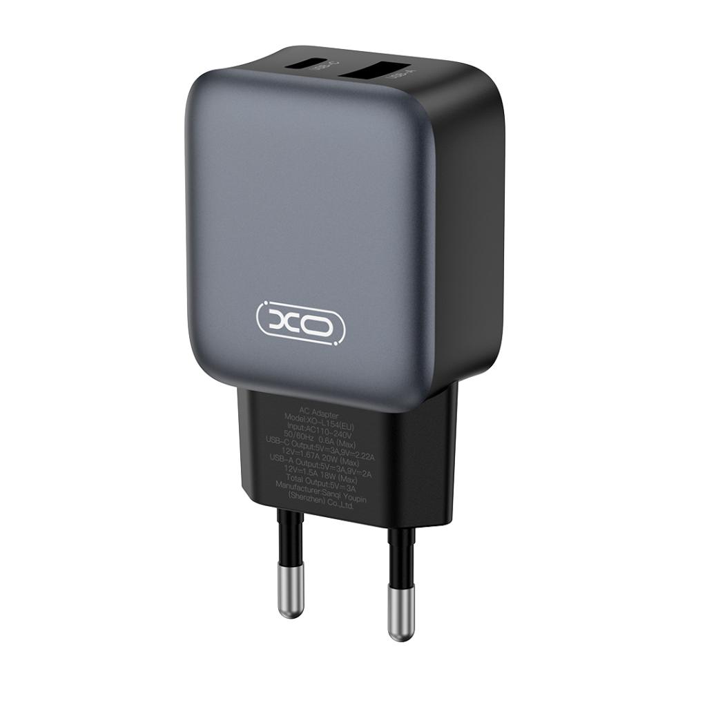 Netwerkoplader met USB-C Kabel XO Design L154, 20W, 3A, 1 x USB-A - 1 x USB-C, Zwart