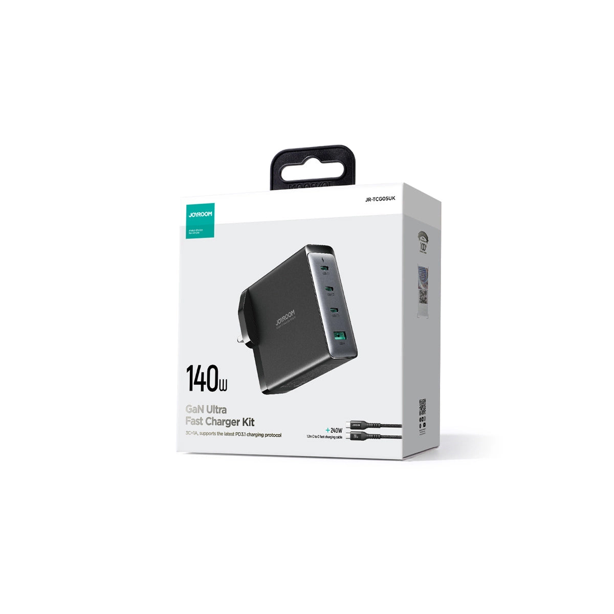 Netwerkoplader met USB-C Kabel Joyroom JR-TCG05UK, 140W, 5A, 1 x USB-A - 3 x USB-C, UK, Zwart