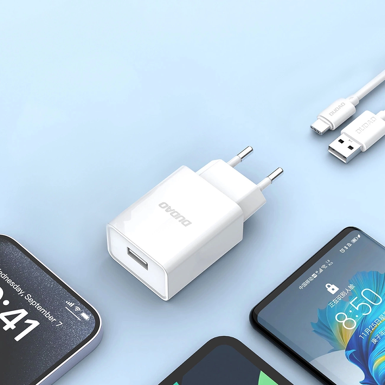 Netwerkoplader met USB-C Kabel Dudao A4EU, 10W, 2.1A, 1 x USB-A, Wit