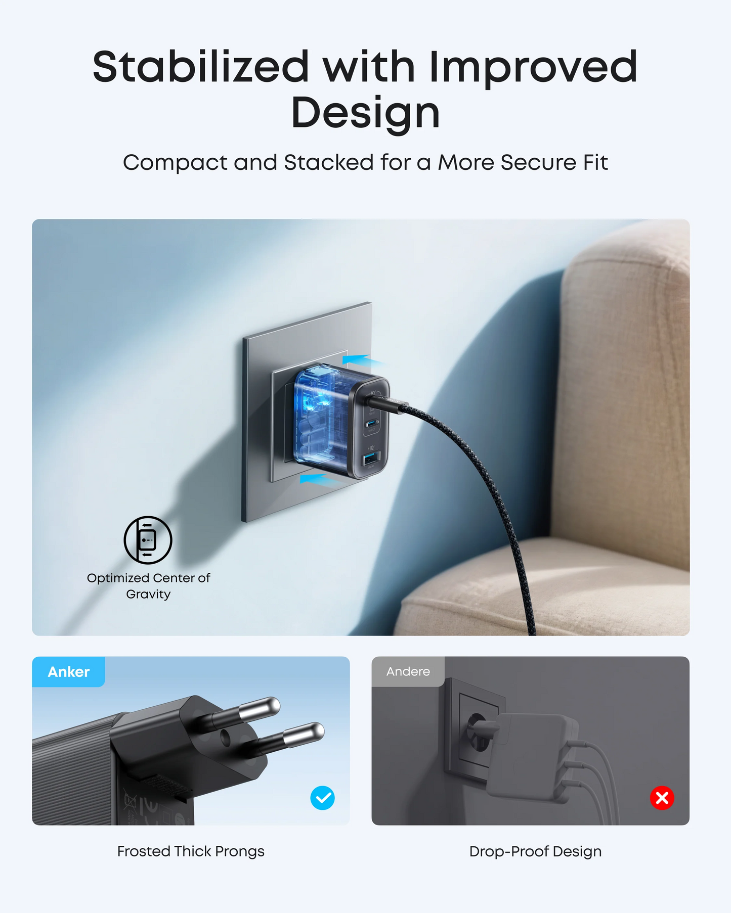 Netwerkoplader met USB-C Kabel Anker Nano, 70W, 3.5A, 1 x USB-A - 2 x USB-C, Grijs B121A311