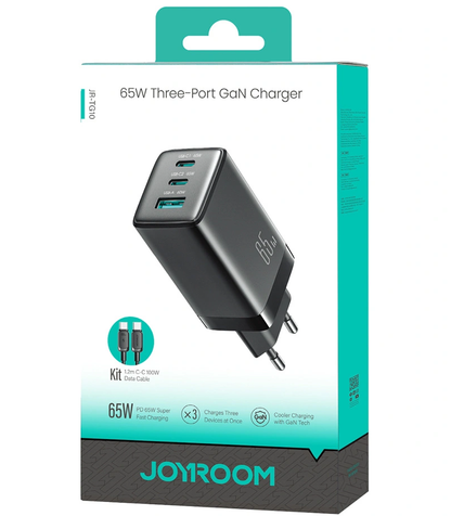 Netlader met USB-C-kabel Joyroom JR-TG10, 65W, 3,25A, 1 x USB-A - 2 x USB-C, Zwart