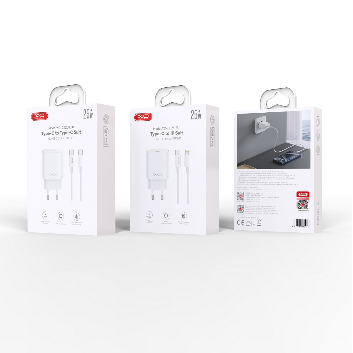 Netwerkoplader met USB-C Kabel XO Design CE25, 25W, 3A, 1 x USB-C, Wit