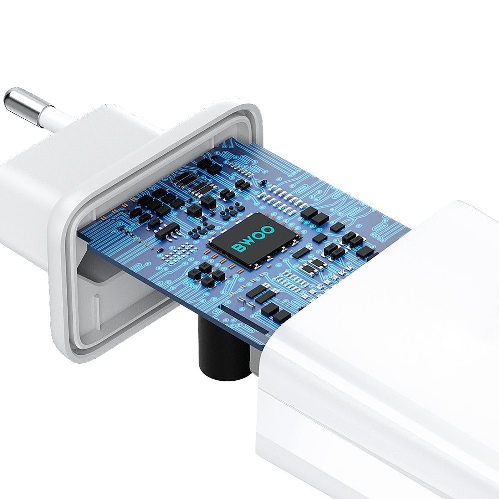 Netlader met Lightning-kabel BWOO CDA182, 38W, 3A, 1 x USB-A - 1 x USB-C, Wit