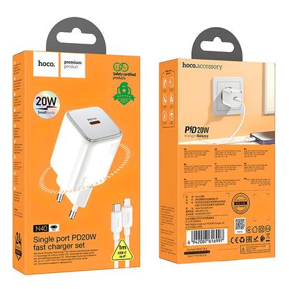 Netwerkoplader met Lightning-kabel HOCO N40, 20W, 3A, 1 x USB-C, Wit