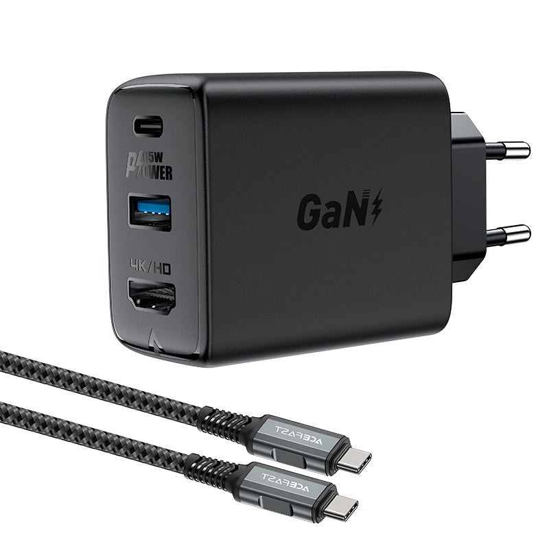 Netwerkkabellader Acefast A17 TV Hub, 65W, 3A, 1 x HDMI - 1 x USB-A - 1 x USB-C, Zwart 