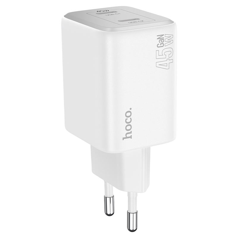 Netwerkoplader met Lightning-kabel HOCO N42, 45 W, 3 A, 2 x USB-C, Wit 