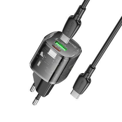 Netwerkoplader met USB-C Kabel Borofone BN17 Sunlight, 20W, 3A, 1 x USB-A - 1 x USB-C, Zwart