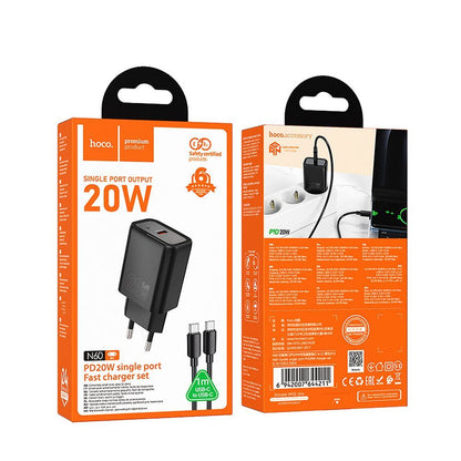 Netwerkoplader met USB-C Kabel HOCO N60, 20W, 3A, 1 x USB-C, Zwart