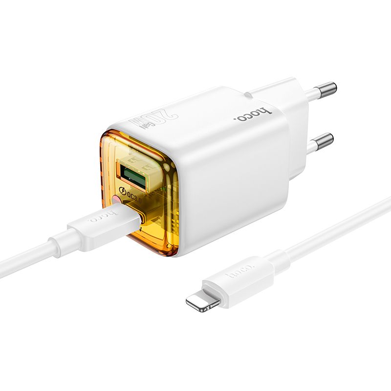 Netwerkoplader met USB-C Kabel HOCO N52, 20W, 3A, 1 x USB-A - 1 x USB-C, Wit