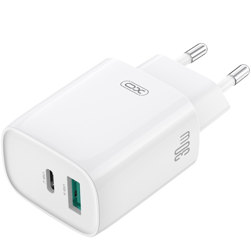 Netwerkoplader met Lightning-kabel XO Design CE30, 30W, 3A, 1 x USB-A - 1 x USB-C, Wit