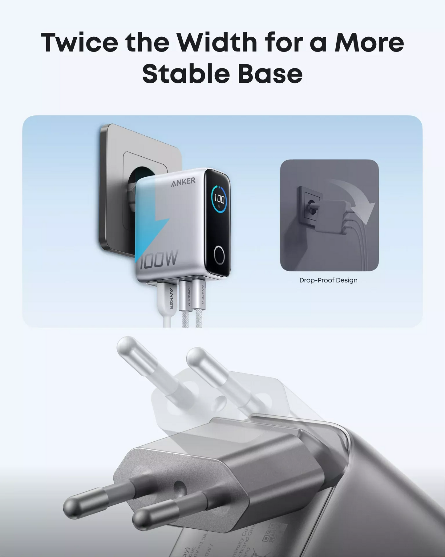 Netwerkoplader met USB-C Kabel Anker Smart Display, 100W, 5A, 1 x USB-A - 2 x USB-C, Zilver B121BG41