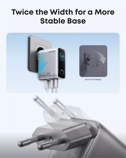 Netwerkoplader met USB-C Kabel Anker Smart Display, 100W, 5A, 1 x USB-A - 2 x USB-C, Zilver B121BG41