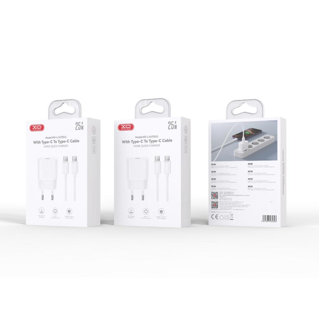 Netwerkoplader met USB-C Kabel XO Design L167, 25W, 3A, 1 x USB-C, Wit
