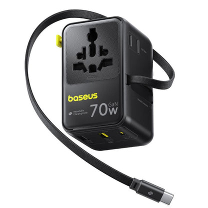 Netlader met USB-C-kabel Baseus Travel EnerCore CG11, 70W, 2 x Stopcontact - 1 x USB-C - 2 x USB-A, Zwart E0307E00