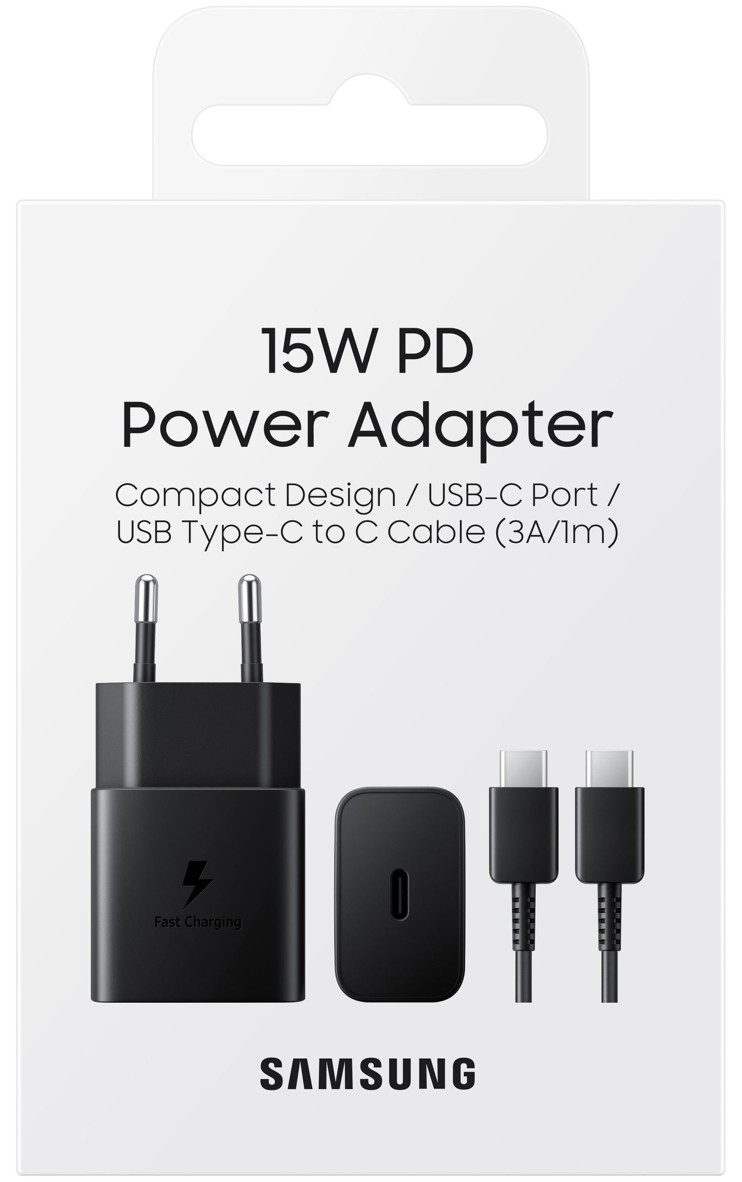 Network Charger with USB-C Cable Samsung, 15W, 2A, 1 x USB-C, Black EP-T1510XBEGEU