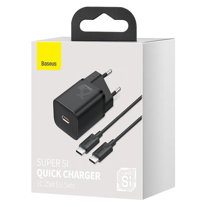 Network Charger With USB-C Cable Baseus Super Si, 25W, 3A, 1 x USB-C, Black TZCCSUP-L01