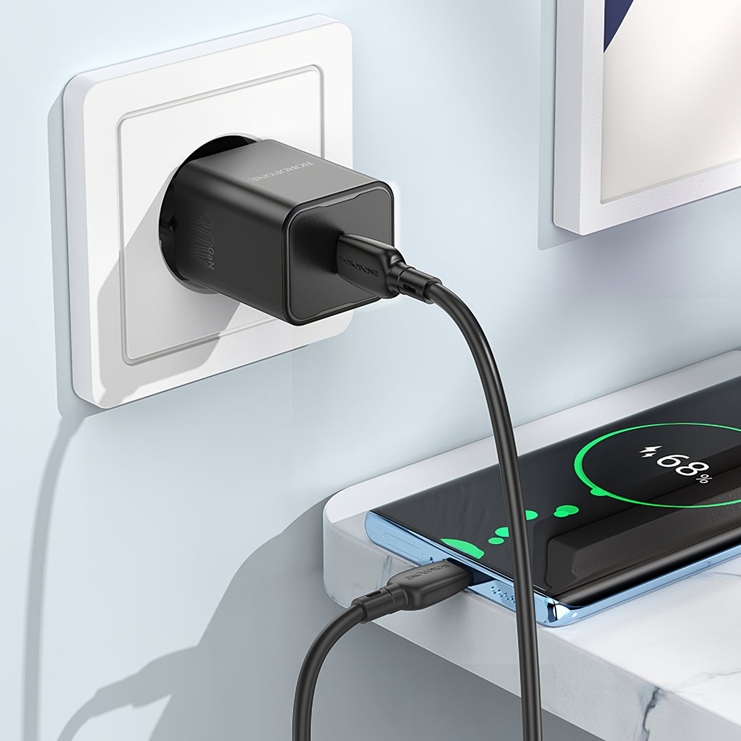 Netwerkoplader met USB-C kabel Borofone BN13 Veiligheid, 30W, 3A, 1 x USB-C, Zwart 