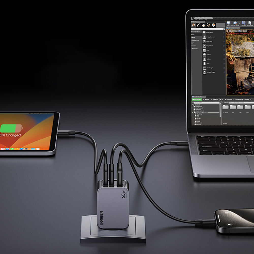 Netwerkoplader met USB-C Kabel UGREEN X755 Nexode Pro, 65W, 3A, 1 x USB-A - 2 x USB-C, Gri