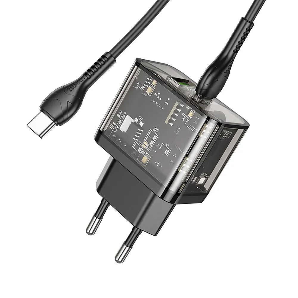 Netwerkoplader met USB-C Kabel HOCO N34, 20W, 3A, 1 x USB-A - 1 x USB-C, Transparant