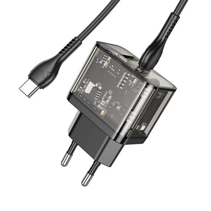 Netwerkoplader met USB-C Kabel HOCO N34, 20W, 3A, 1 x USB-A - 1 x USB-C, Transparant