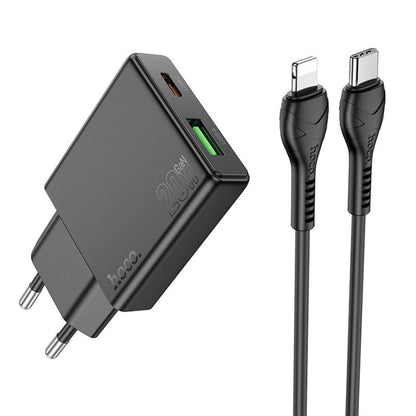 Netwerkoplader met Lightning-kabel HOCO N38, 20W, 3A, 1 x USB-A - 1 x USB-C, Zwart