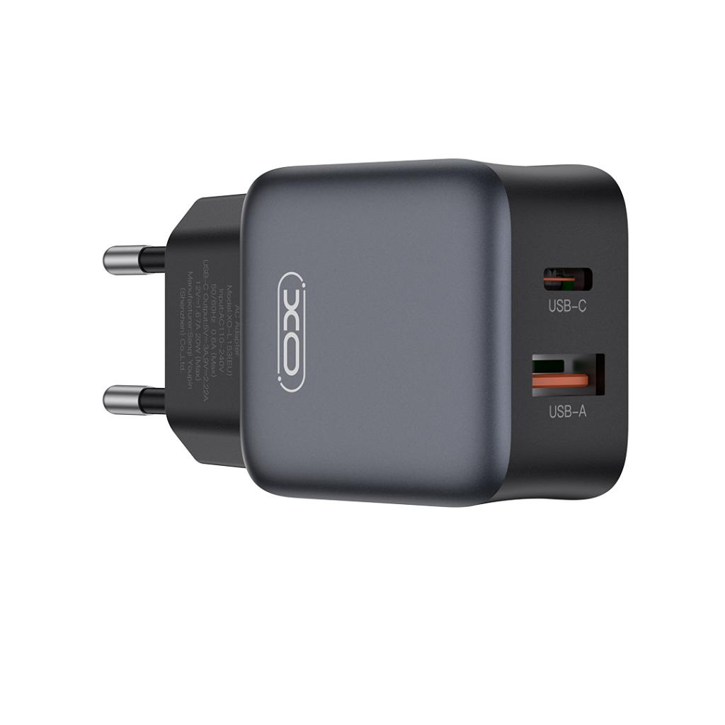 Netwerkoplader met USB-C Kabel XO Design L156, 30W, 3A, 1 x USB-A - 1 x USB-C, Zwart