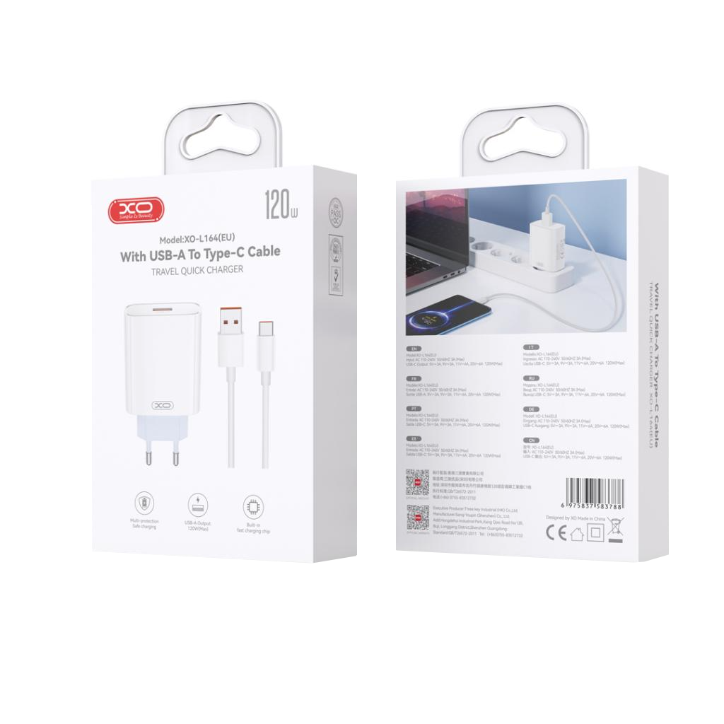 Network Charger with USB-C Cable XO Design L164, 30W, 1 x USB-A, White
