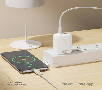 Netwerkoplader met USB-C Kabel XO Design L158, 20W, 3A, 1 x USB-A - 1 x USB-C, Wit