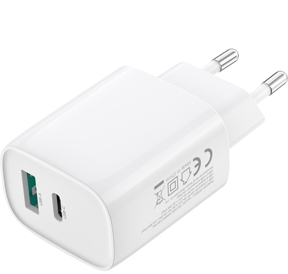 Netwerkoplader met Lightning-kabel XO Design CE30, 30W, 3A, 1 x USB-A - 1 x USB-C, Wit