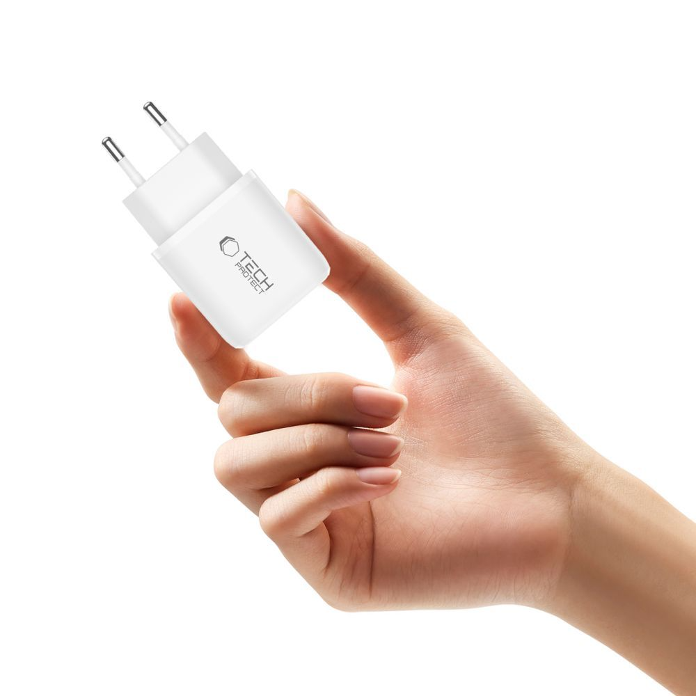 Netlader met Lightning-kabel Tech-Protect NCA20, 20W, 3A, 1 x USB-A - 1 x USB-C, Wit