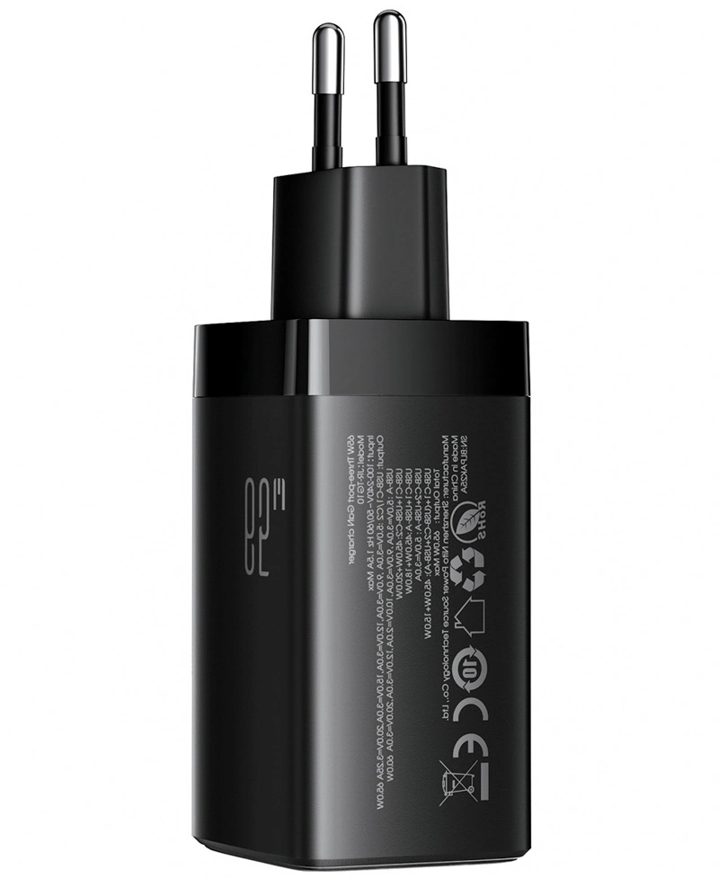 Netlader met USB-C-kabel Joyroom JR-TG10, 65W, 3,25A, 1 x USB-A - 2 x USB-C, Zwart