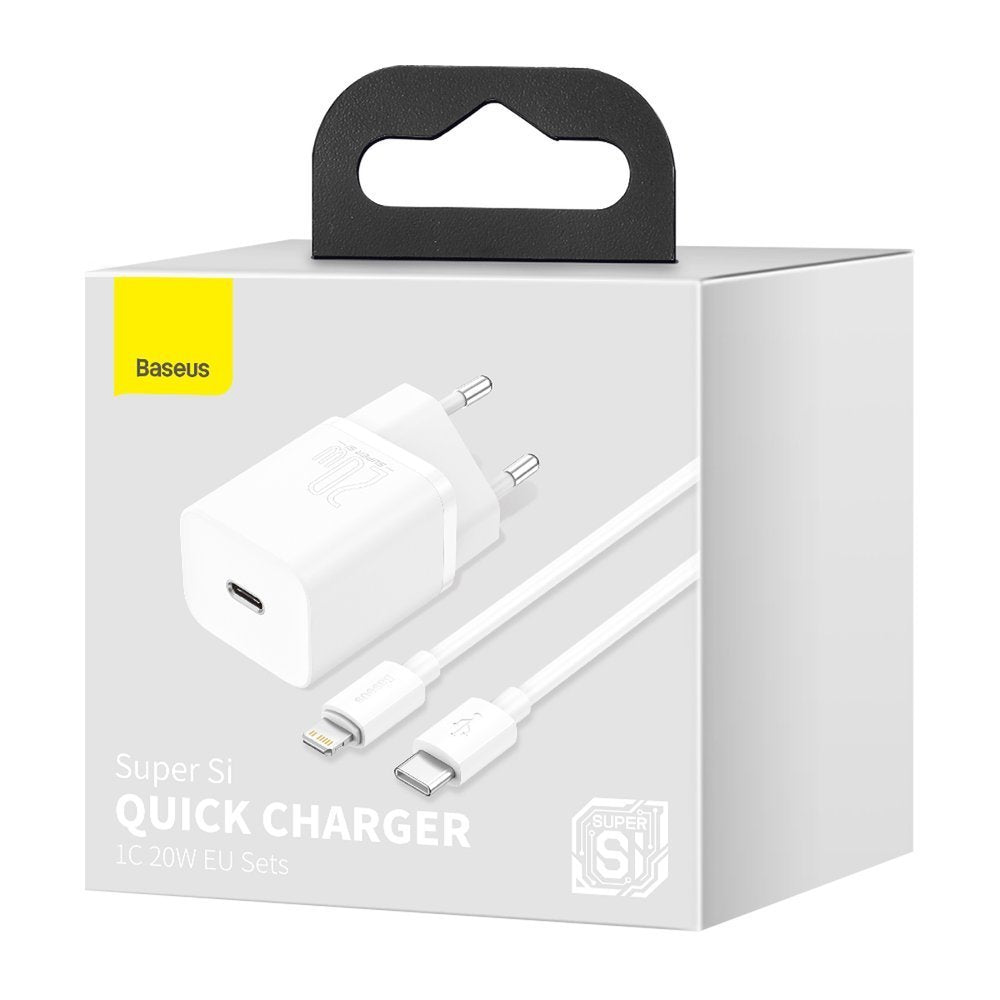 Baseus Super Si netwerkoplader met Lightning-kabel, 20 W, 3 A, 1 x USB-C, Wit TZCCCSUP-B02 