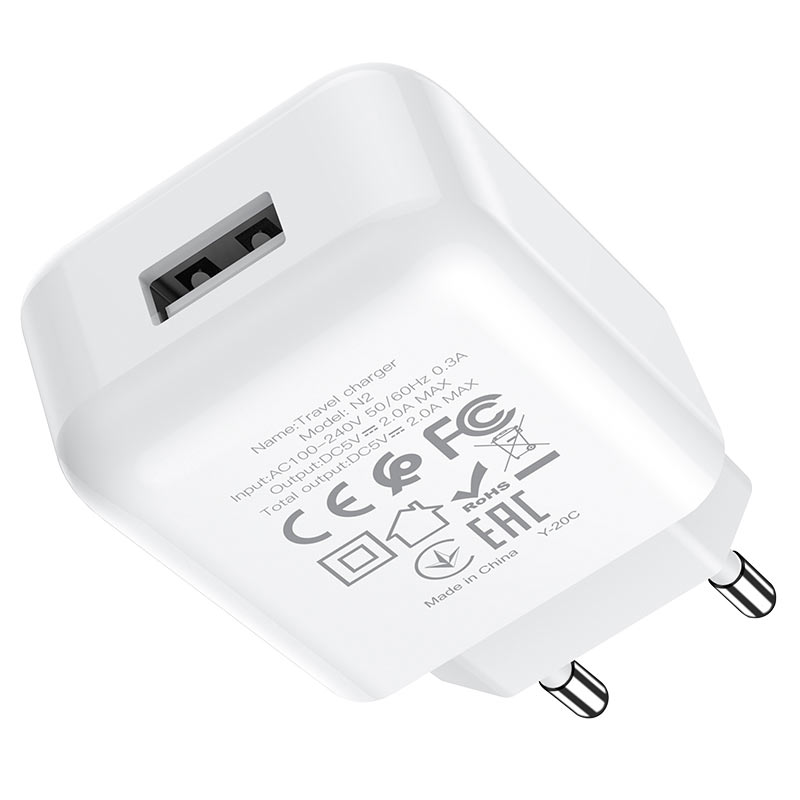 Netwerkoplader met Lightning Kabel HOCO N2, 10W, 2A, 1 x USB-A, Wit