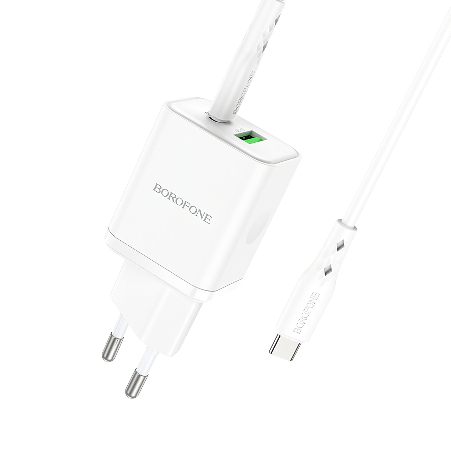 Netwerkoplader met USB-C kabel Borofone BN7, 20W, 3A, 1 x USB-A - 1 x USB-C, Wit 