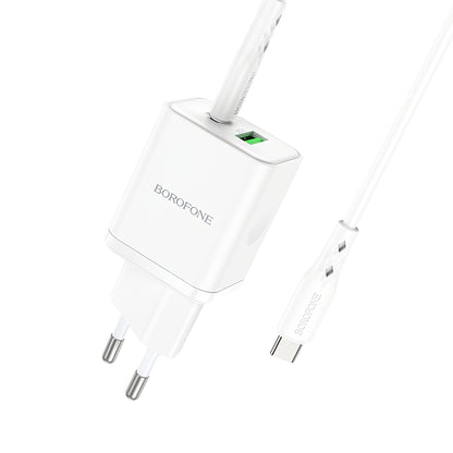 Netwerkoplader met USB-C kabel Borofone BN7, 20W, 3A, 1 x USB-A - 1 x USB-C, Wit 