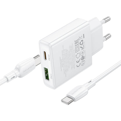 Netwerkoplader met USB-C kabel Borofone BN25 Wish, 30W, 3A, 1 x USB-A - 1 x USB-C, Wit 