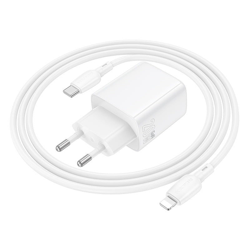 Netwerkoplader met Lightning-kabel Borofone BN27 Fuente, 20W, 3A, 1 x USB-A - 1 x USB-C, Wit
