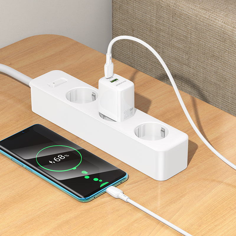 Netwerkoplader met USB-C Kabel Borofone BN27 Fuente, 20W, 3A, 1 x USB-A - 1 x USB-C, Wit
