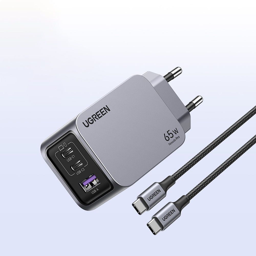 Netwerkoplader met USB-C Kabel UGREEN X755 Nexode Pro, 65W, 3A, 1 x USB-A - 2 x USB-C, Gri