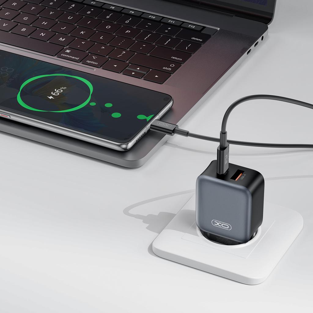 Netwerkoplader met USB-C Kabel XO Design L154, 20W, 3A, 1 x USB-A - 1 x USB-C, Zwart