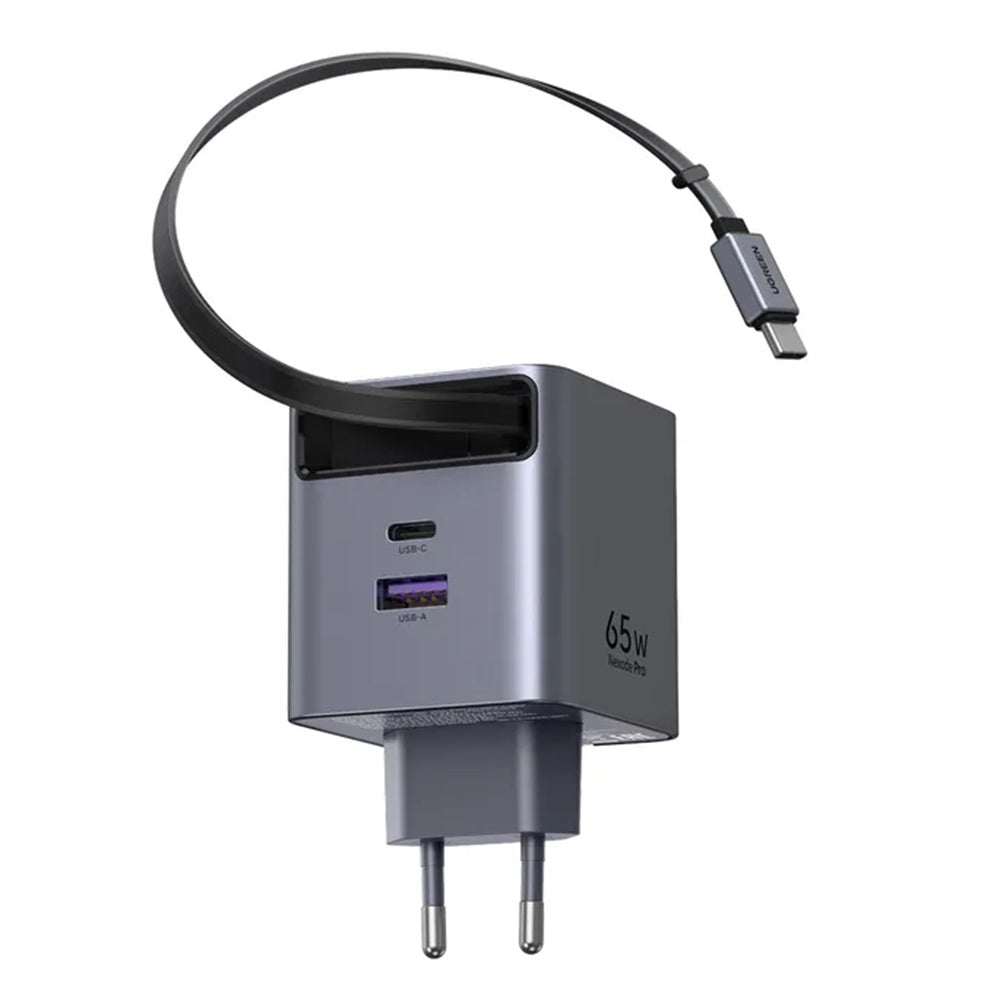 Netwerkoplader met USB-C Kabel UGREEN X615, 65W, 3A, 1 x USB-A - 1 x USB-C, Grijs
