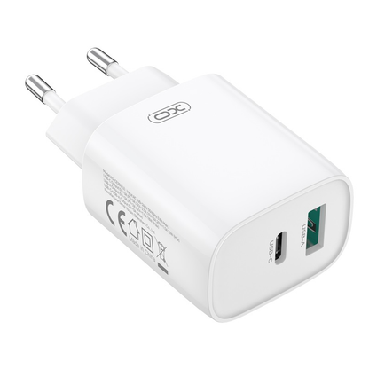 Netwerkoplader met Lightning-kabel XO Design CE30, 30W, 3A, 1 x USB-A - 1 x USB-C, Wit