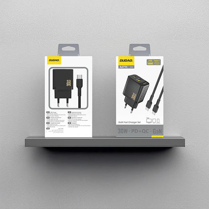 Netwerkoplader met USB-C Kabel Dudao A27TCEU, 30W, 1 x USB-A - 1 x USB-C, Zwart