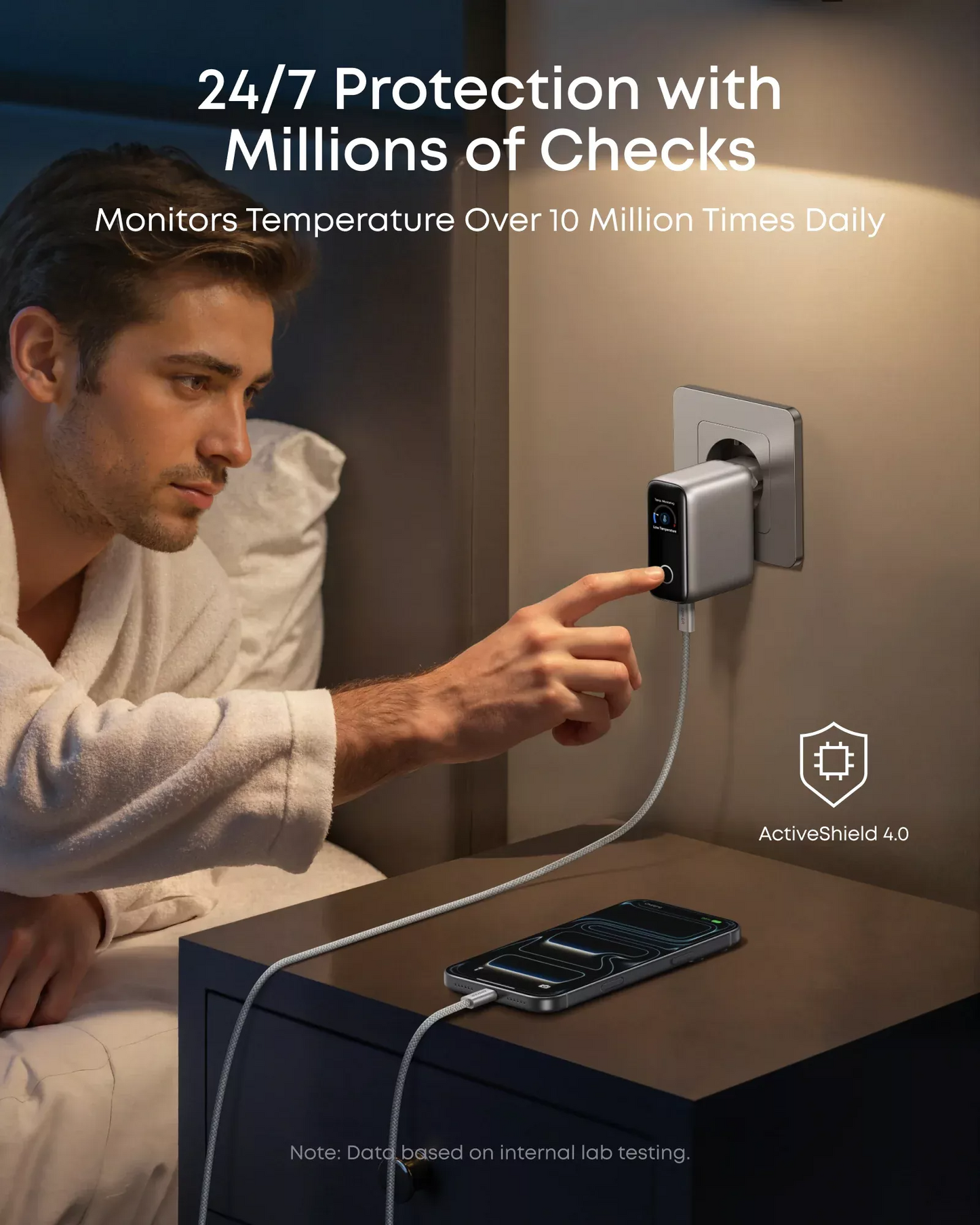 Netwerkoplader met USB-C Kabel Anker Smart Display, 100W, 5A, 1 x USB-A - 2 x USB-C, Zilver B121BG41