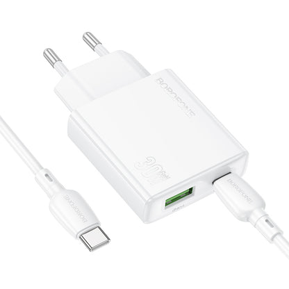 Netwerkoplader met USB-C kabel Borofone BN25 Wish, 30W, 3A, 1 x USB-A - 1 x USB-C, Wit 