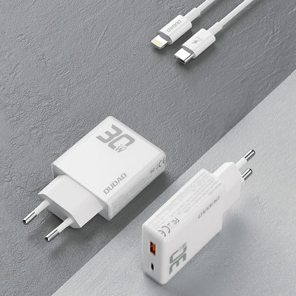 Dudao A30EUL Netwerkoplader met Lightning-kabel, 30 W, 3 A, 1 x USB-A - 1 x USB-C, Wit 