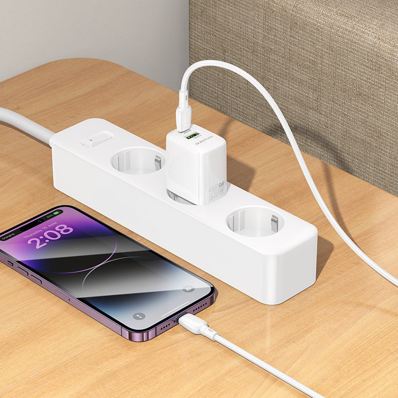Netwerkoplader met Lightning-kabel Borofone BN27 Fuente, 20W, 3A, 1 x USB-A - 1 x USB-C, Wit