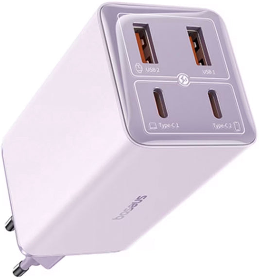 Baseus GaN6 Pro Network Charger with USB-C Cable, 100W, 3.25A, 2 x USB-A - 2 x USB-C, Purple P10162705532-00